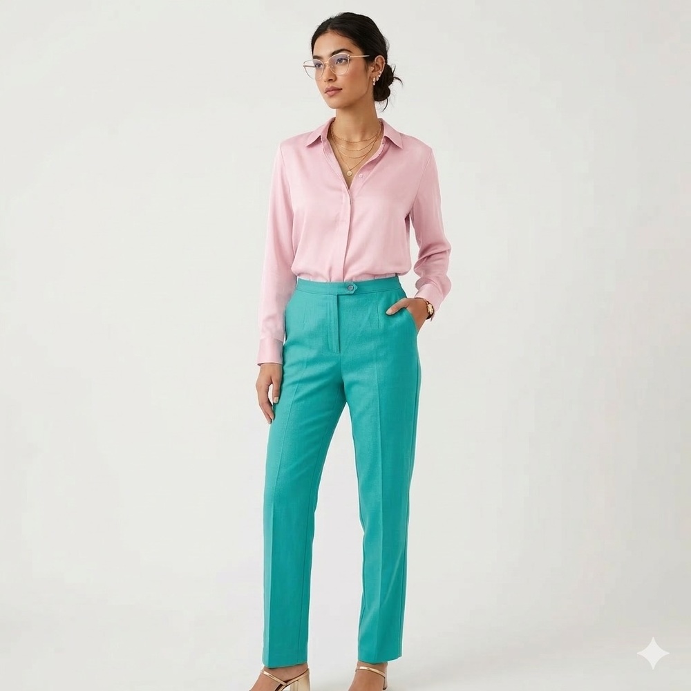 Vintage Sag Harbor Teal Straight Leg Trousers Women Sz 12 High Waist 90s Summer